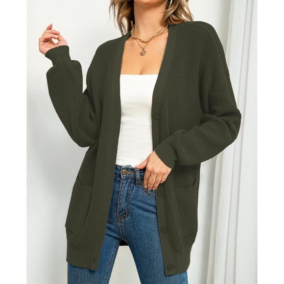 Women's Cotton Oversized Cardigan Pockets Button Fall Sweater - Picture 2 of 7